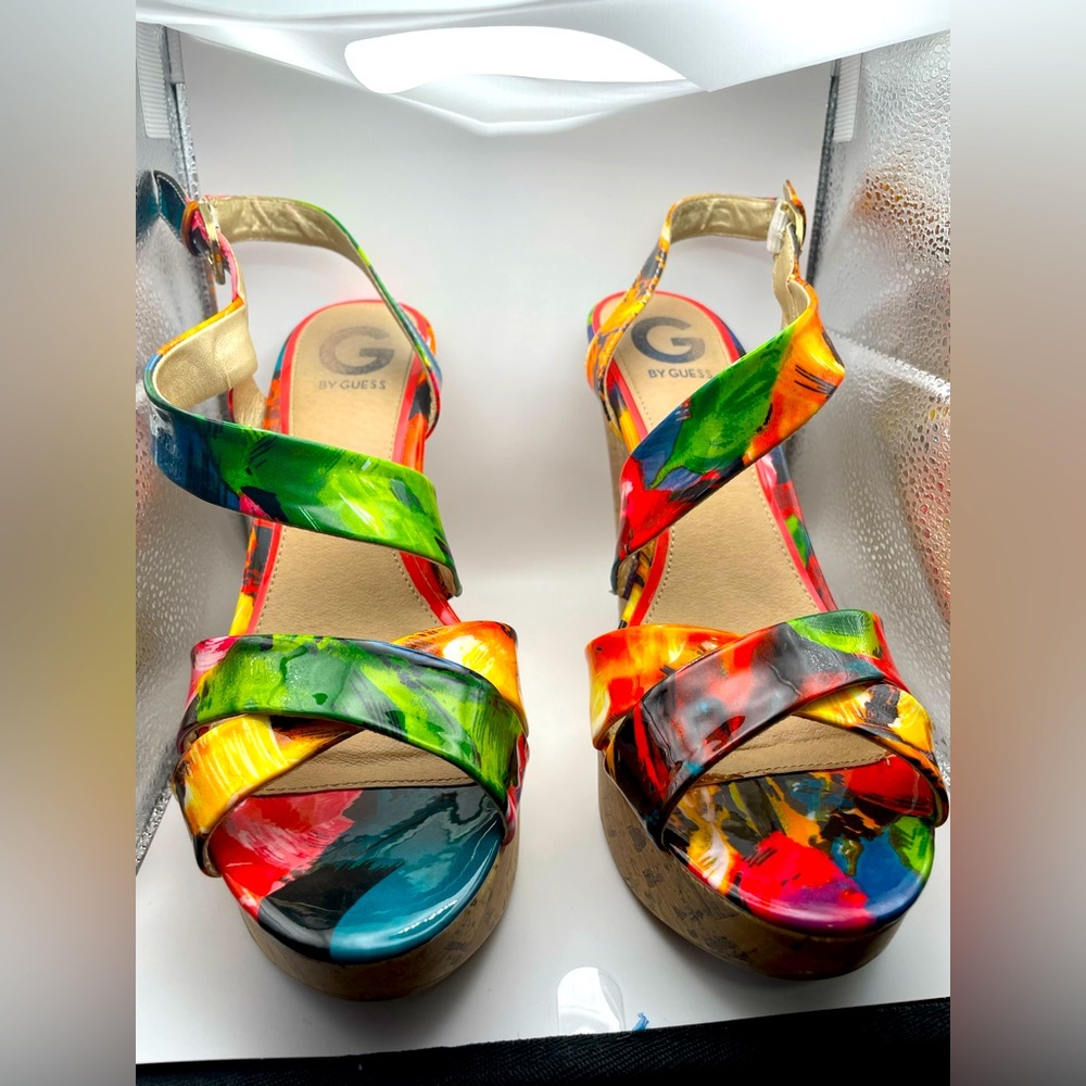 Guess Multicolored Strappy Wedges